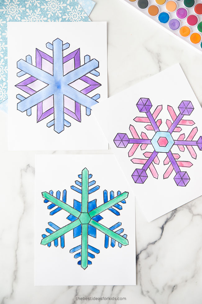 Paper Strip Watercolor Snowflake Craft - Our Kid Things