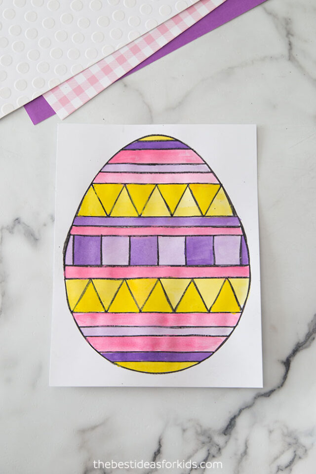 Pattern with Eggs, Blue and Green Colors, Drawn with Watercolor