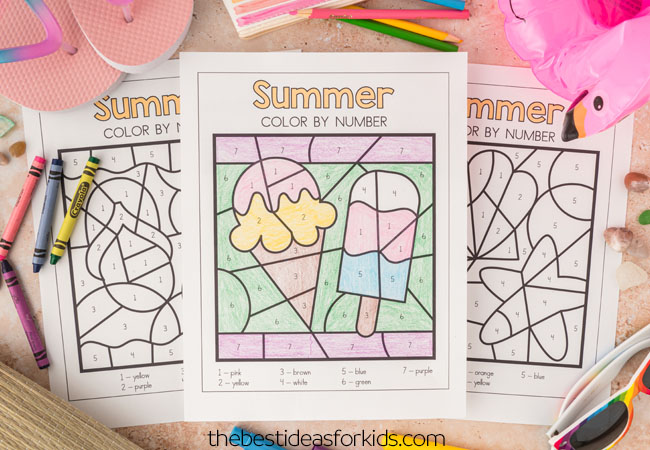 summer color by number coloring pages