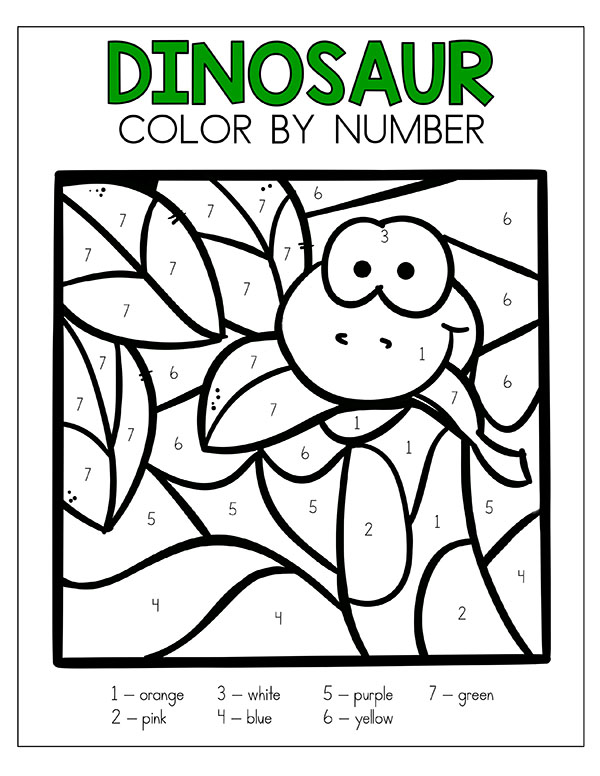 Dinosaur Color by Number Free Printable Sheet