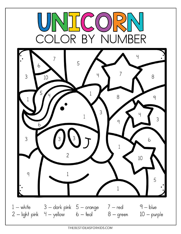 Unicorn Color by Number Free Printable Sheet