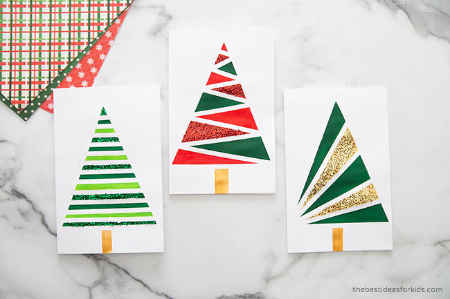 Tape Resist Christmas Tree Cards - The Best Ideas for Kids