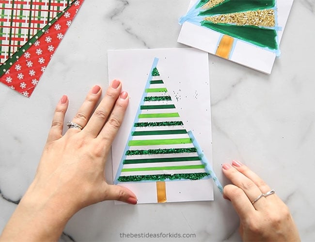 Tape Resist Christmas Tree Cards - The Best Ideas for Kids