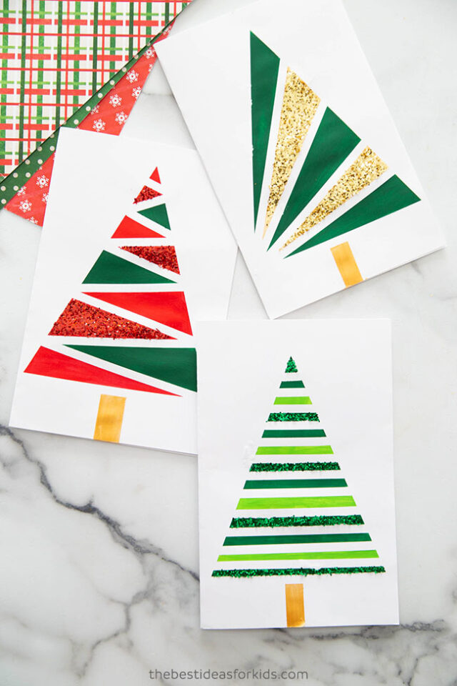 Washi Tape Christmas Tree Cards - About a Mom