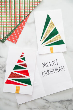 Tape Resist Christmas Tree Cards - The Best Ideas for Kids