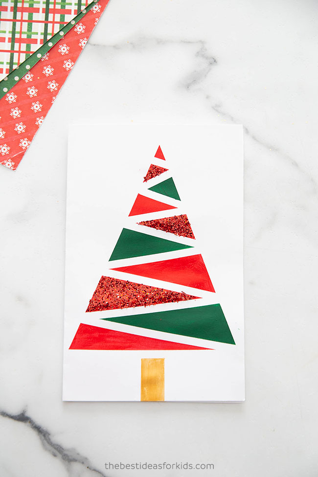 Tape Resist Christmas Tree Cards - The Best Ideas for Kids