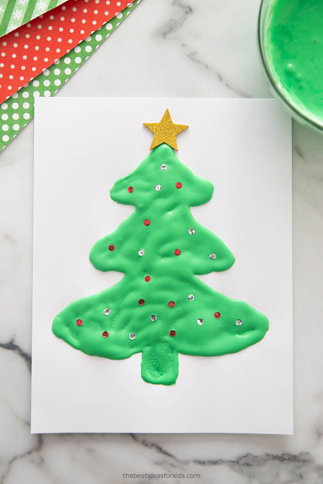 Puffy Paint Christmas Tree - Happy Toddler Playtime