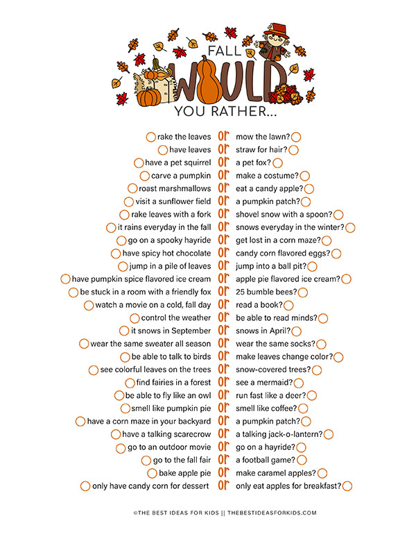 Fall Would You Rather Printable Checklist