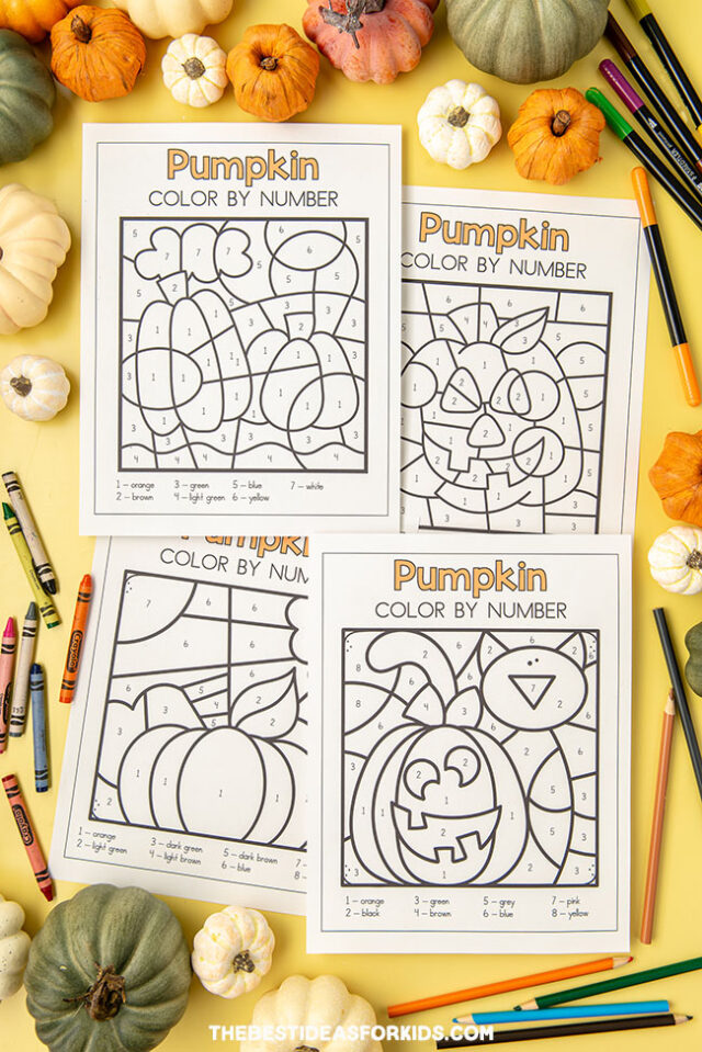 Boy Holding Pumpkin Color by Number Coloring Page {FREE Printable