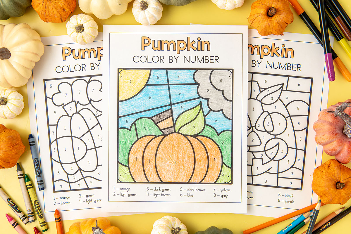 Girl Holding Pumpkin Color by Number Coloring Page {FREE Printable} – The  Art Kit