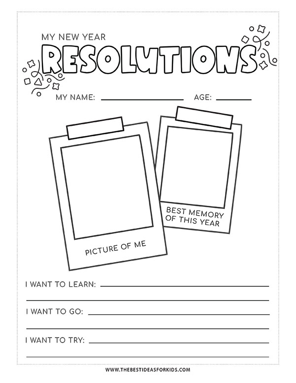 New Years Resolutions Printable Worksheet