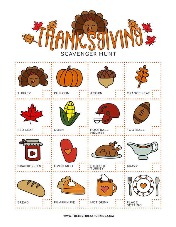 Thanksgiving Scavenger Hunt Preschool