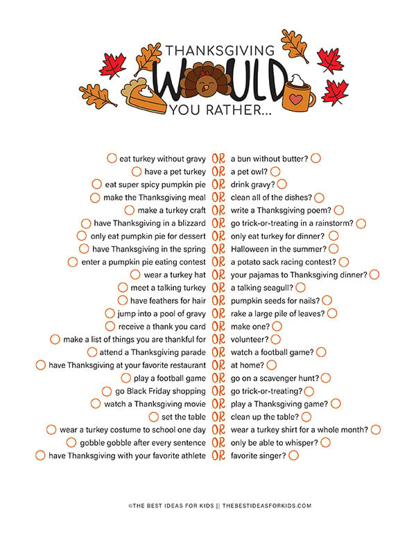 Thanksgiving Would You Rather Printable