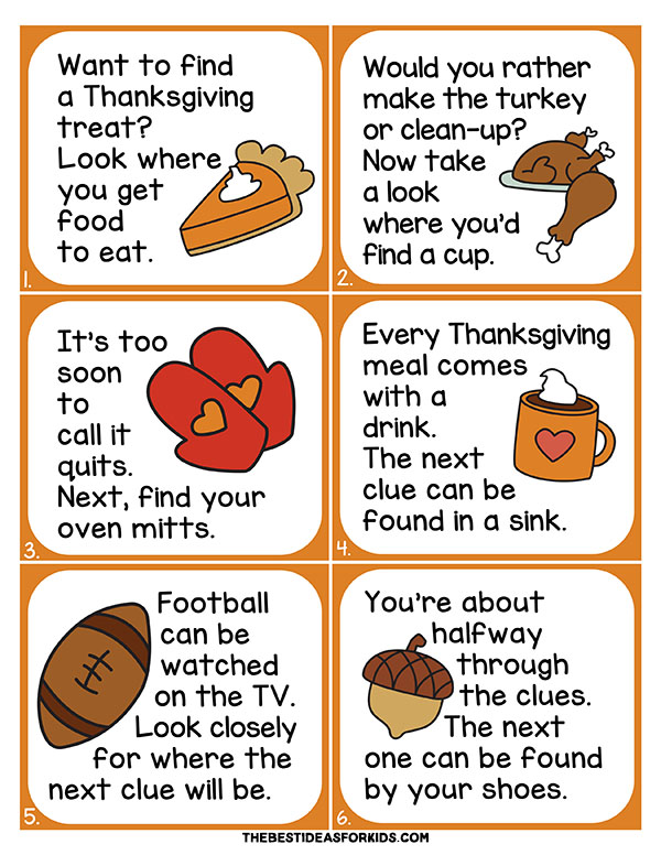 free printable thanksgiving scavenger hunt cards