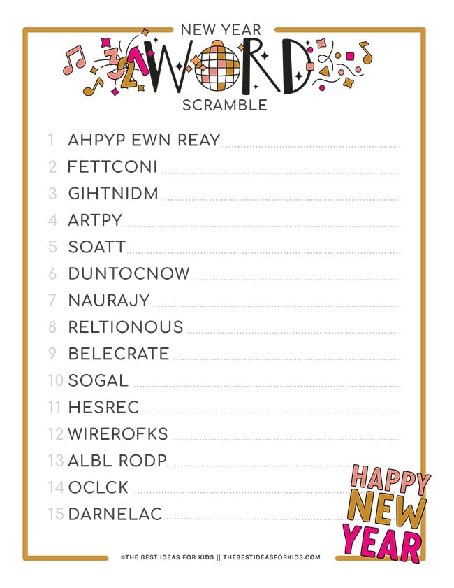 New Years Word Scramble (Free Printable) - The Best Ideas For Kids