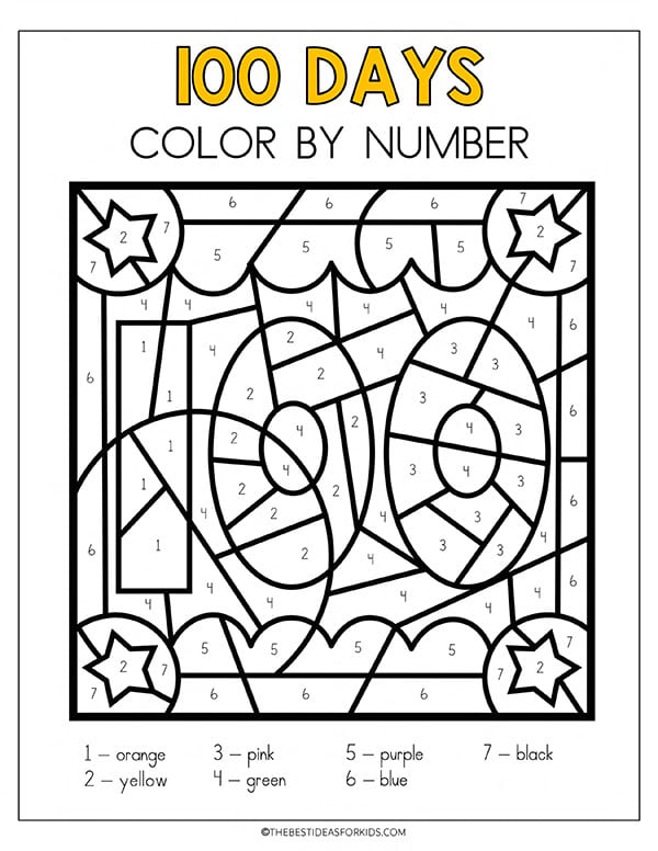 100 days color by number sheet