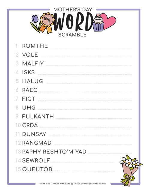 Mother's Day Word Scramble Free Printable