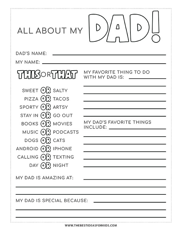 Middle School All About my Dad Printable