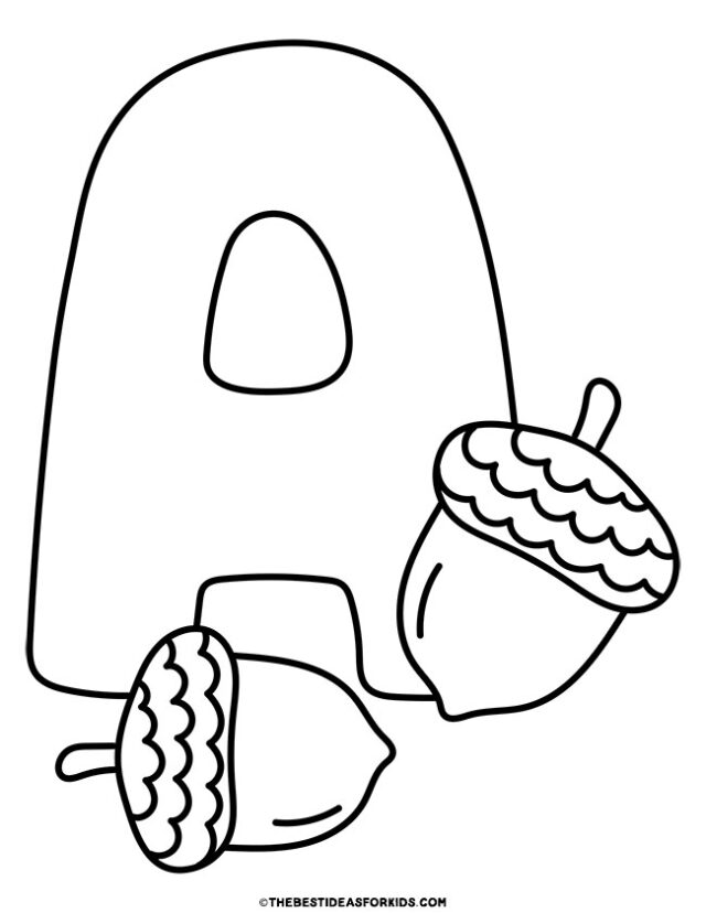 a is for acorn coloring page