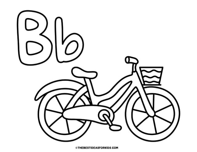 b is for bicycle coloring page