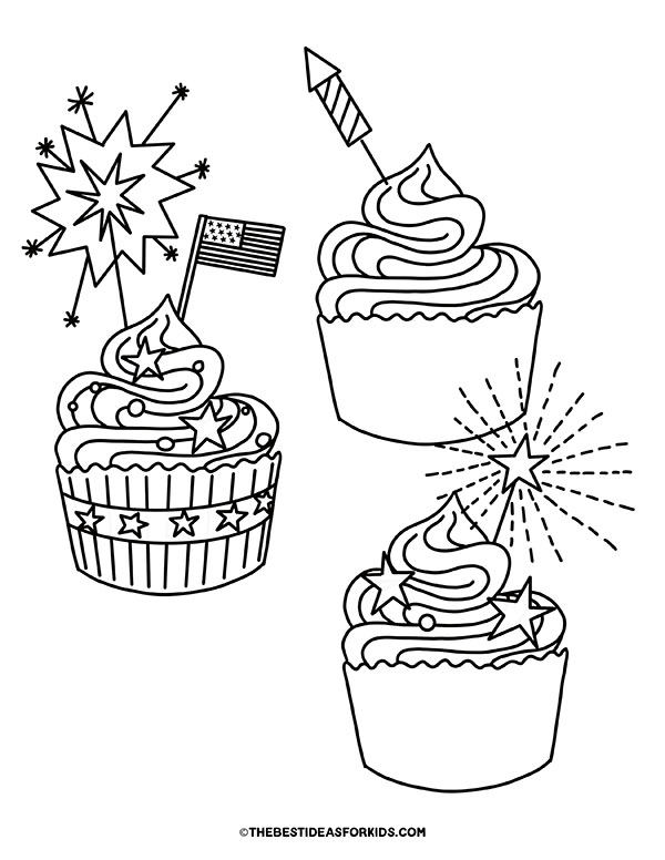 4th of July Cupcakes Coloring Page