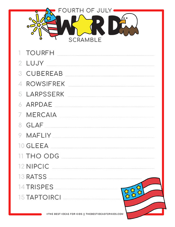 4th of July Word Scramble for Kids