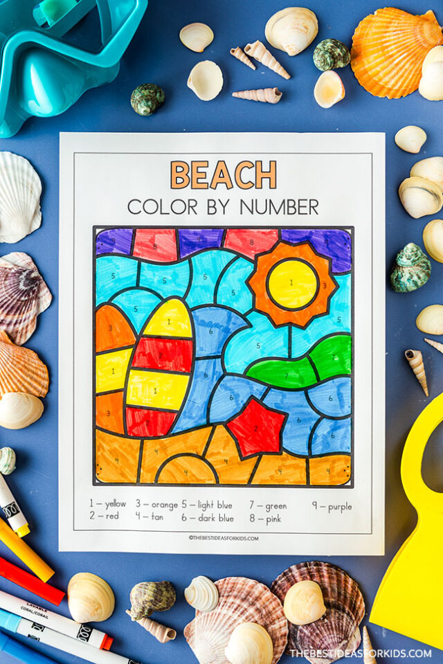 Beach Color by Number Free Printables