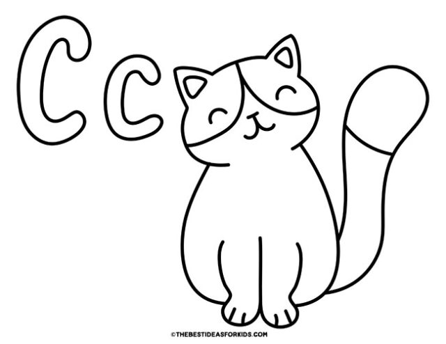 c is for cat coloring page