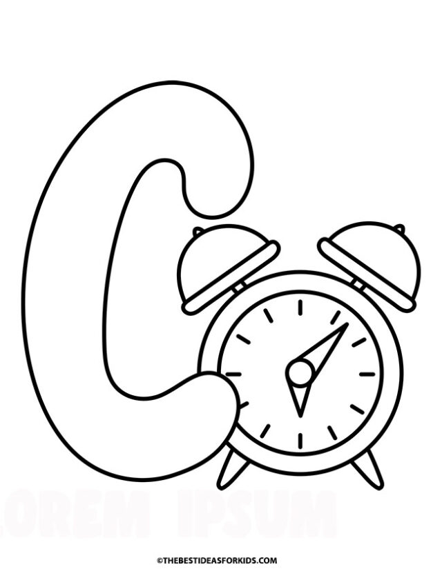 c is for clock coloring page