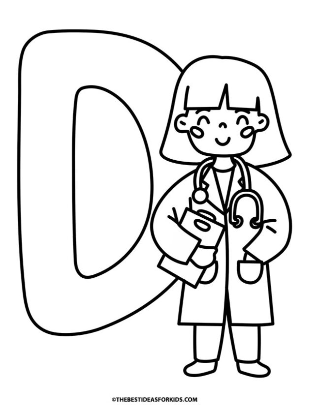 d is for doctor coloring page