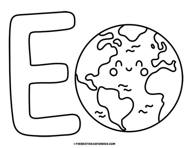 e is for earth coloring page