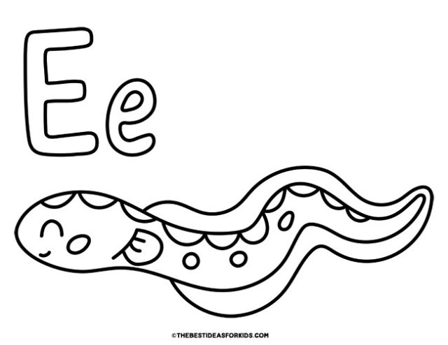 e is for eel coloring page