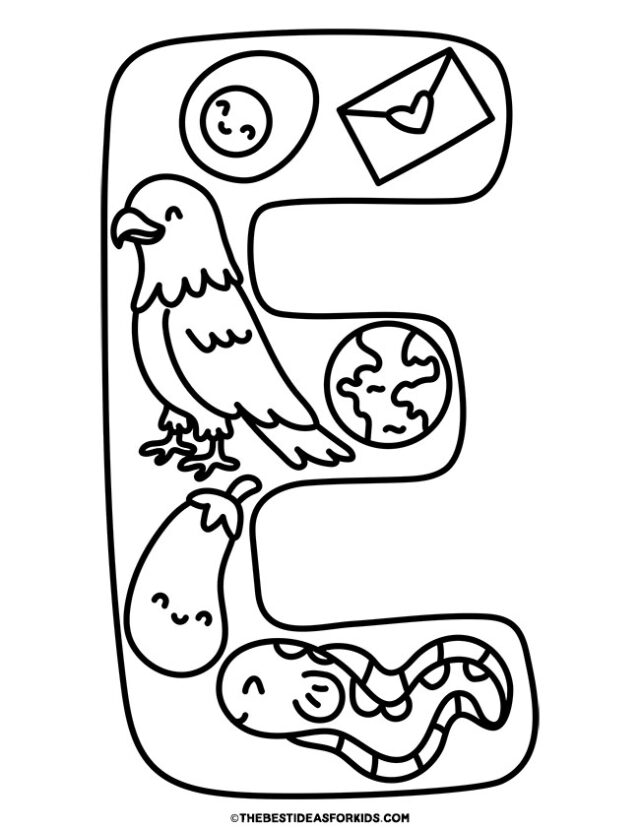 letter E design coloring page