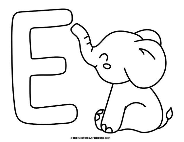 letter e elephant coloring page