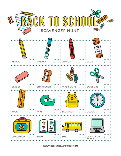 Back to School Scavenger Hunt Printable