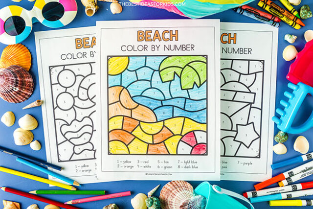 Beach Color by Number Pages