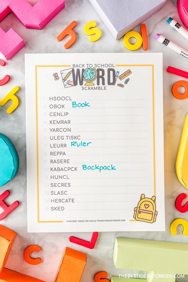 Free Printable Back to School Word Scramble