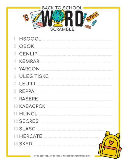 back to school word scramble free printable