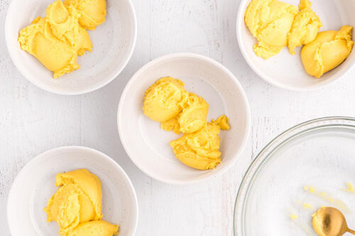 Dough divided into bowls