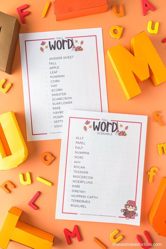 Free Printable Fall Word Scramble