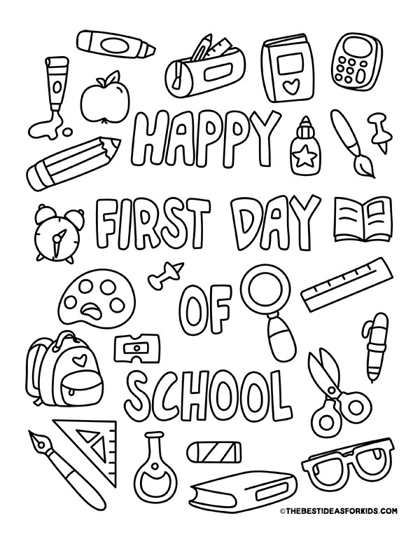 Happy First Day of School Coloring Page