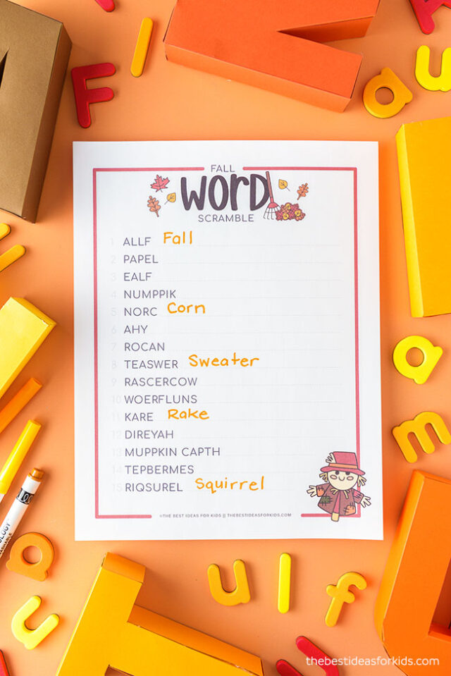 Printable Word Scramble for Fall