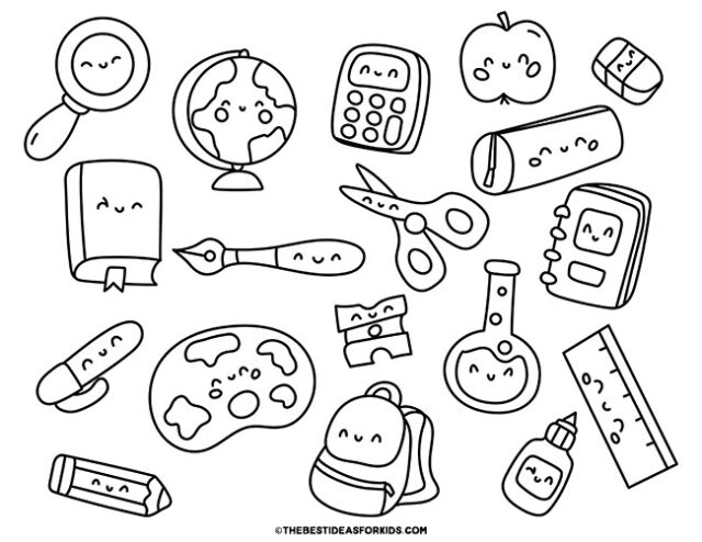 cute school supplies coloring page