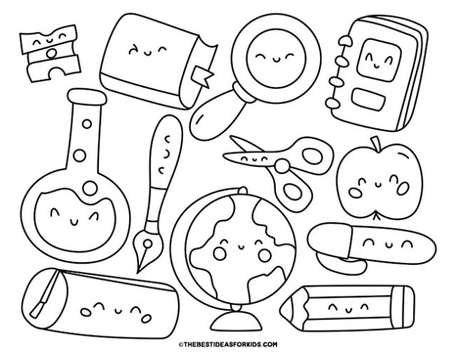 school supplies coloring page