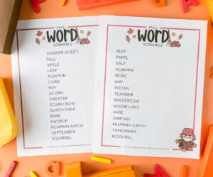 Fall Word Scramble Free Printable