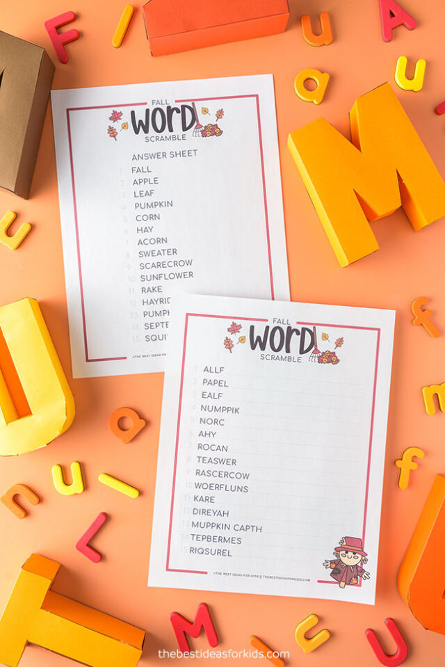 Free Printable Fall Word Scramble Sheets