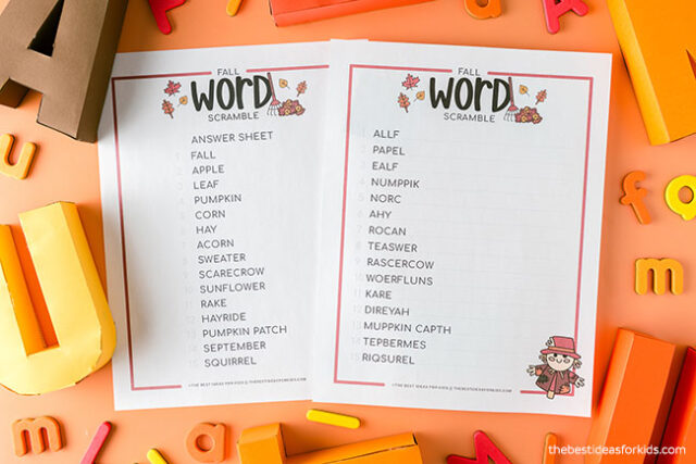 Printable Fall Word Scramble