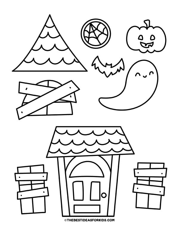 Blank Haunted House Coloring Page Items