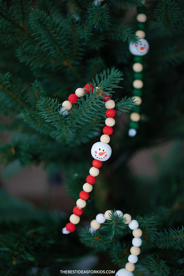 Wood Bead Ornament Candy Cane