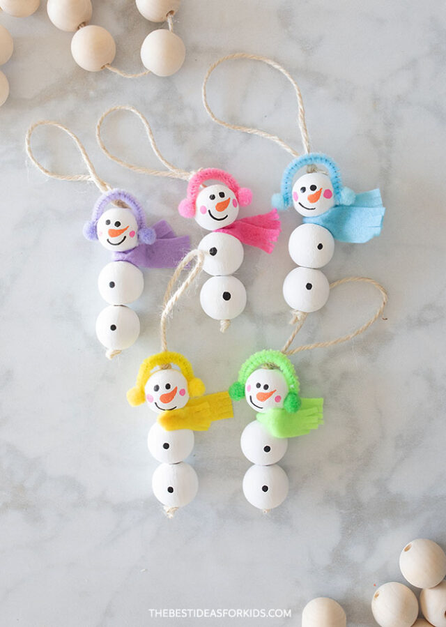 Wood Bead Ornament Snowman